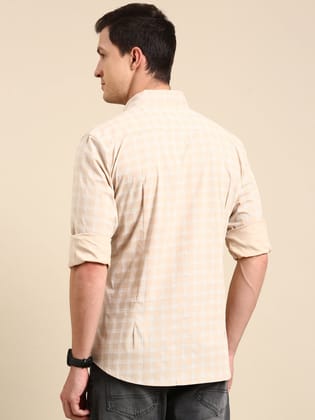 Beige Checks Full Sleeves Shirt-40 / Beige