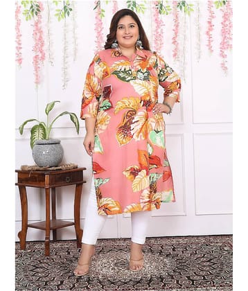Label Flavia Women Cotton Printed Straight Kurti ( Peach )