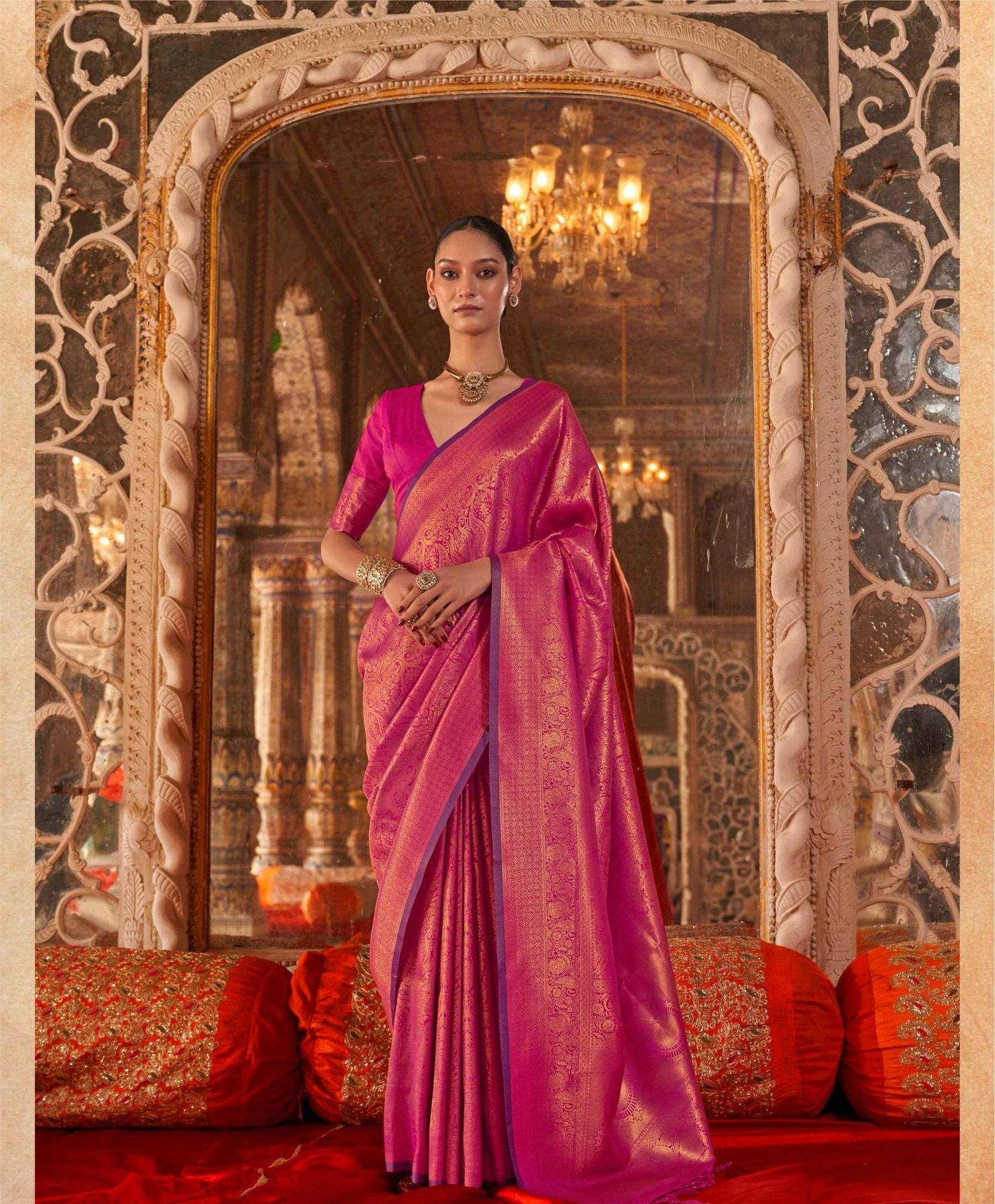 Mandy Pink Kanjivaram Handloom Soft Silk Saree