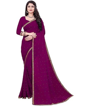 Vkaran Lycra Embellished Regular Saree With Unstitched Blouse Piece ( Purple )