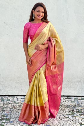 Yellow Woven Tissue Silk Saree