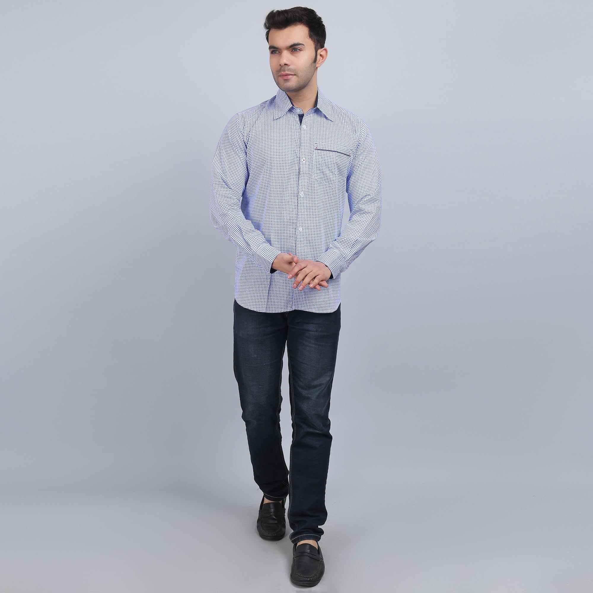 White Cotton printed full sleeves shirt-XS