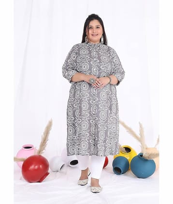 Label Flavia Women Cotton Printed Straight Kurti ( Grey )