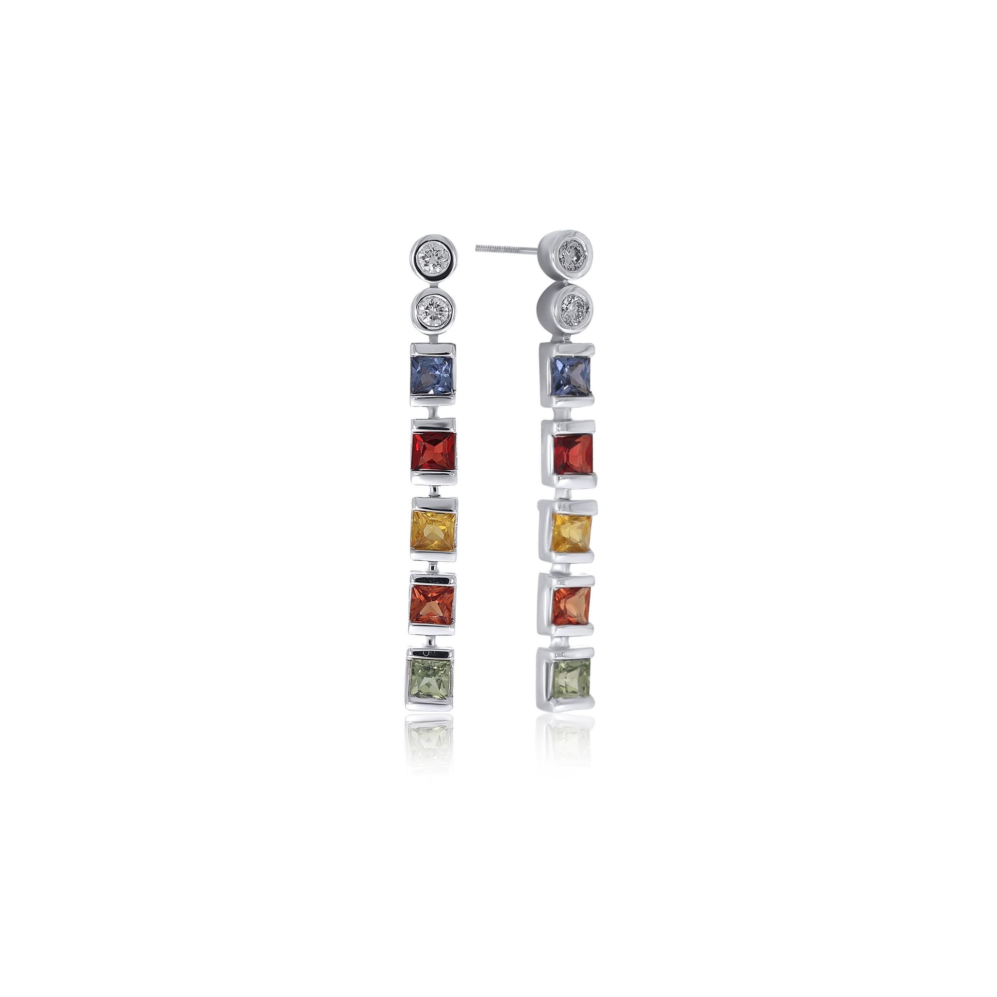 Senco Gold Radiant Stones Diamond Drop Earrings (2.2 gram / 0.08 Ct / HI-SI / 14K White Gold)