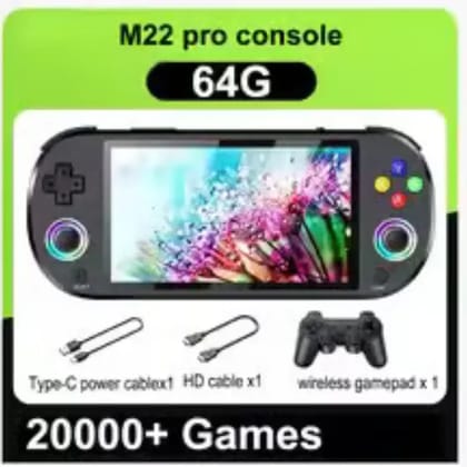M22 Pro Handheld Retro Game Console 5.0'' IPS Screen Built In 20000+ Games Emulators With RGB LED Joystick Video Game 64GB (Multocolor)