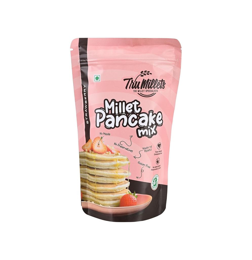 Trumillets Strawberry Millet Pancake | Instant Breakfast Mix | 100% Vegetarian Eggless Healthy Breakfast for Kids & Adults | No Added Maida | No Refined Sugar |Gluten Free (Each 150 Gm Pack of 2)