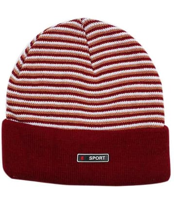 Bizarro.in Maroon & White Striped Woollen Cap