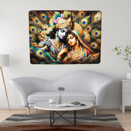 God Idol Wall Painting - Radha Krishna-H: 32 | L: 24 Inch / PVC Frame