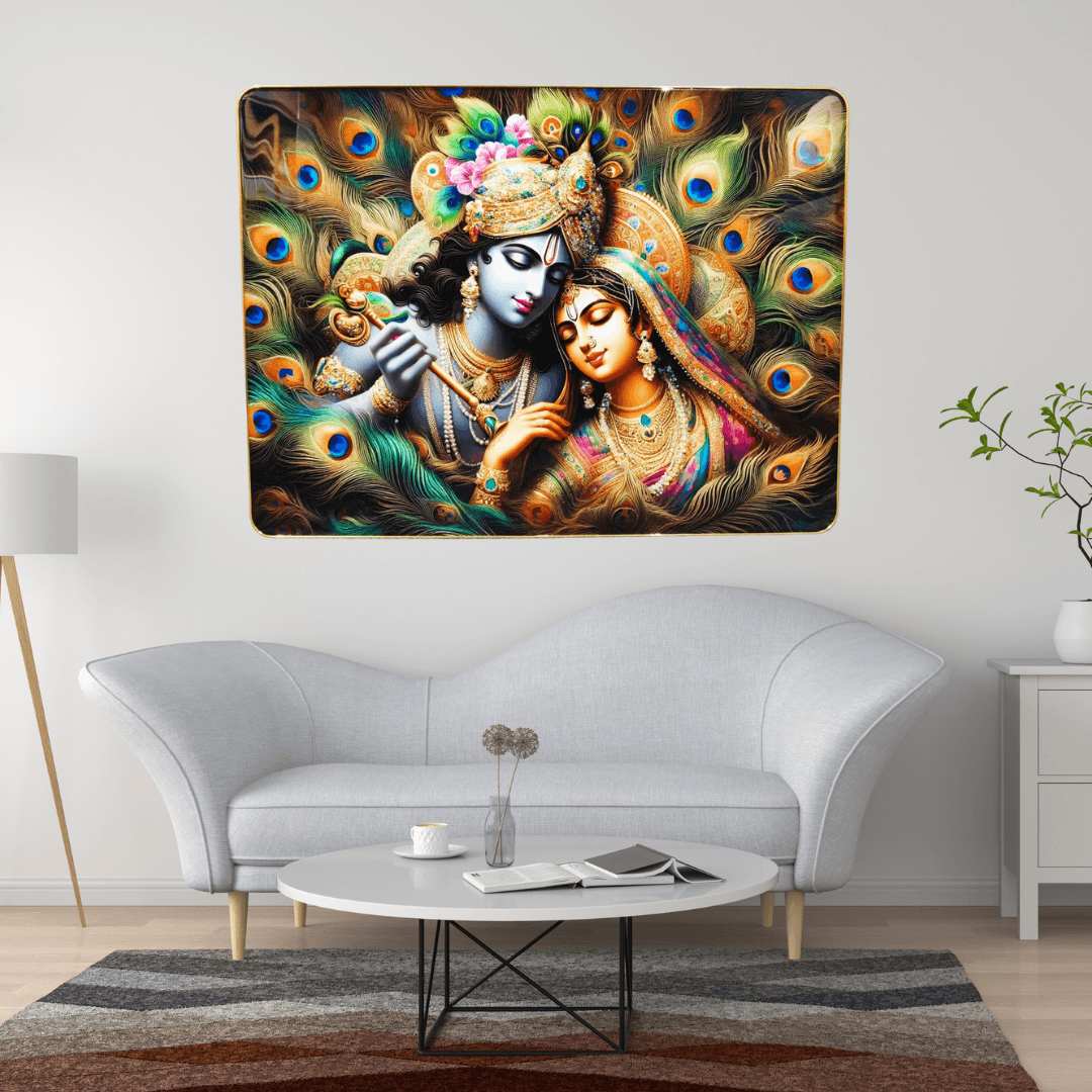 God Idol Wall Painting - Radha Krishna-H: 32 | L: 24 Inch / PVC Frame