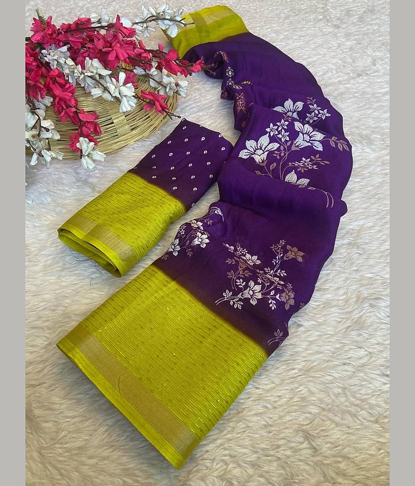 Bhuwal Fashion Art Silk Printed Kota Doria Saree With Unstitched Blouse Piece ( Black )