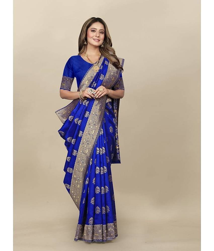 Gazal Fashions Banarasi Silk Embellished Saree With Unstitched Blouse Piece ( Red )