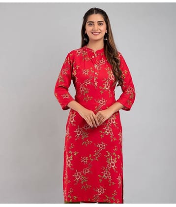 MAUKA - Red Rayon Women's Straight Kurti ( Pack of 1 )