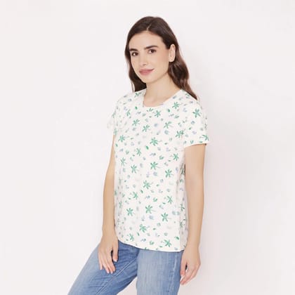 Women's Printed Half Sleeve Casual T-Shirt - Off White Off White S