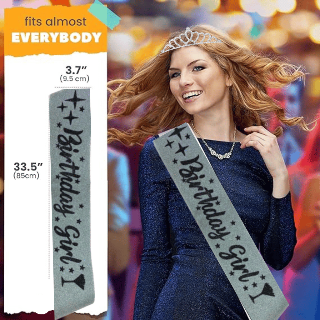 Birthday Girl Sash And Crown - Pack of 2 Pcs Silver Birthday Sash for Girls | Birthday Crowns for Girls