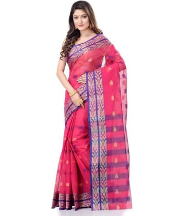 Desh Bidesh Cotton Embroidered Saree Without Blouse Piece ( Pink )