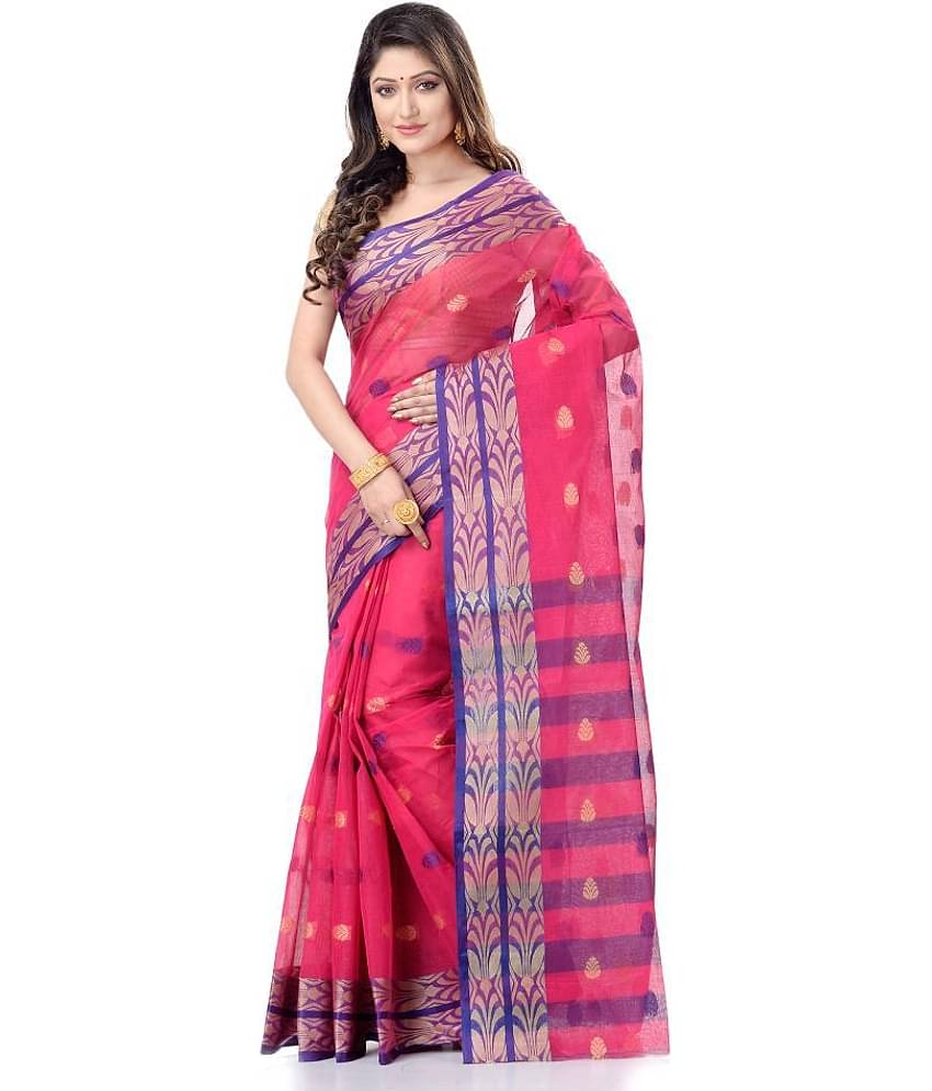 Desh Bidesh Cotton Embroidered Saree Without Blouse Piece ( Pink )