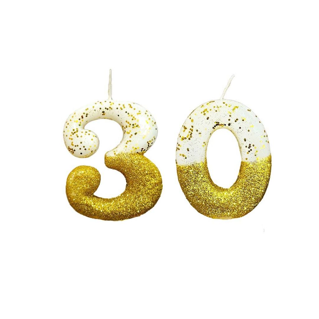 No. 30th Birthday Candle Gold & White w/ Glitter Dust - 1PC - Party and Festive Needs | Buy online on ZillyBuy
