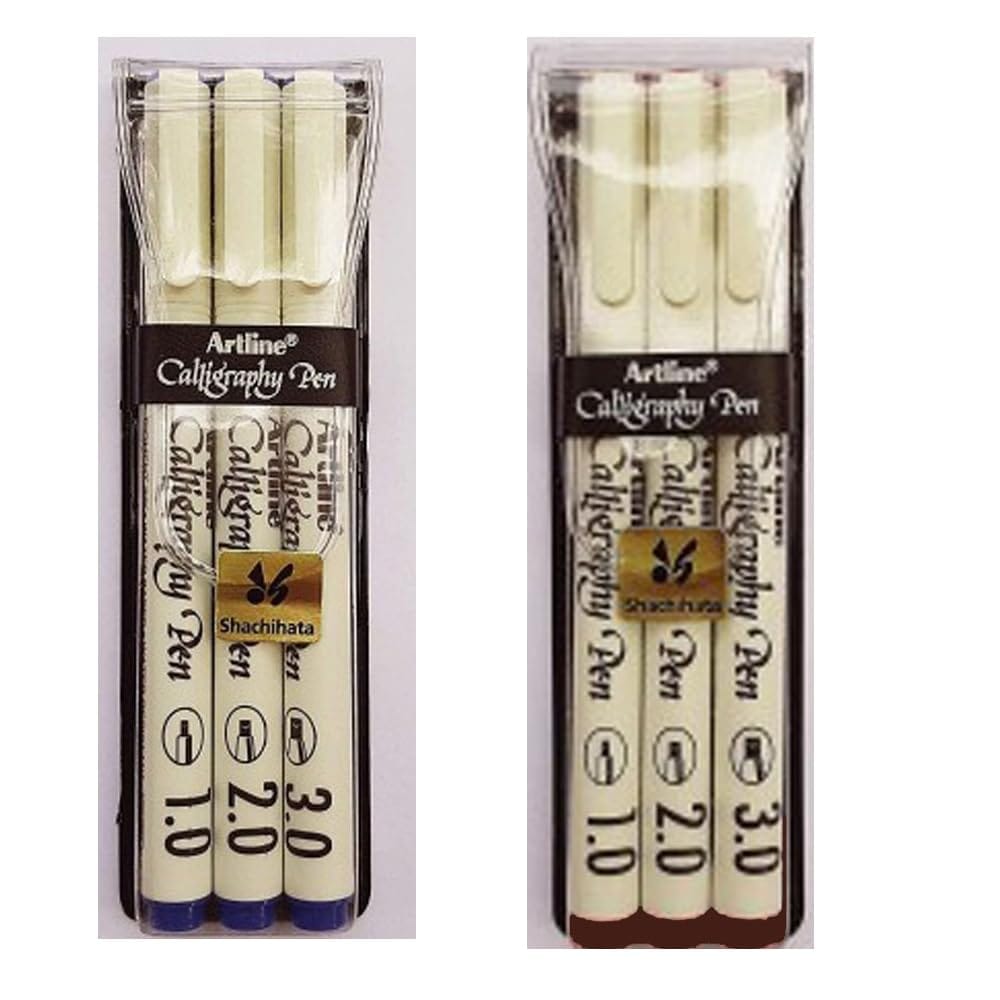 Artline Calligraphy Pen of Colours Blue & Sepia Pack of 3 | For Cards, Sketching, Lettering & Music