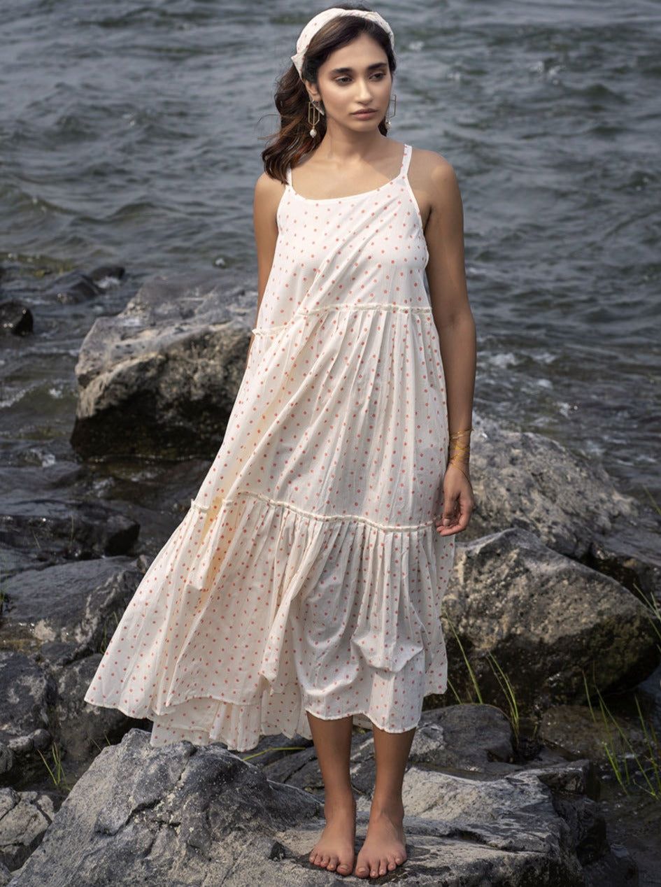 Saanjh Dress (Ivory Polka)-XS
