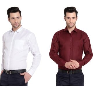 Baleshwar Men White Solid Slim Fit Formal Shirt (Pack of 2)