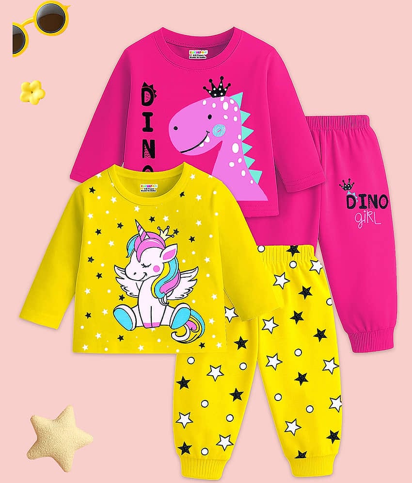 Kuchipoo Pack of 2 Girls Cotton Blend T-shirt & Pants ( Multicolor 13 )