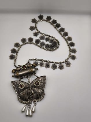 Oxidized Dual-Tone Tabeez Butterfly Long Necklace