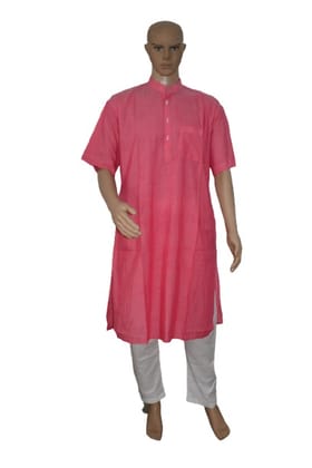 Cotton Pink Half Sleeve Long Kurta 38 Size