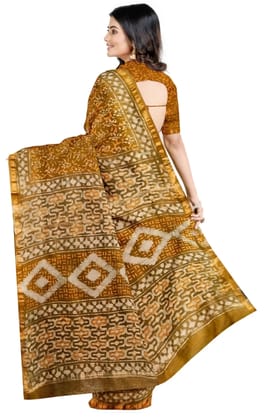 Mustard Mul Cotton Dabu Print Saree from Bagru