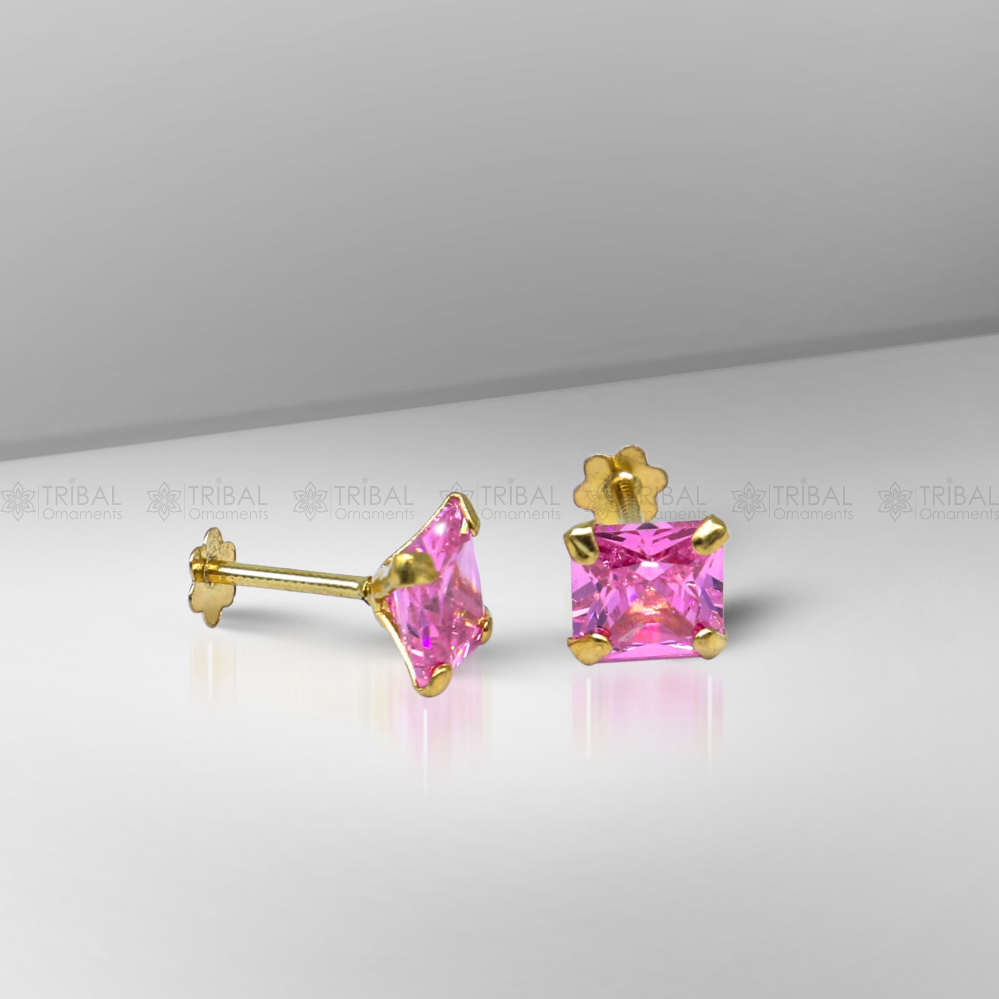 14Kt yellow gold baby pink diamond stud earring for unisex er196