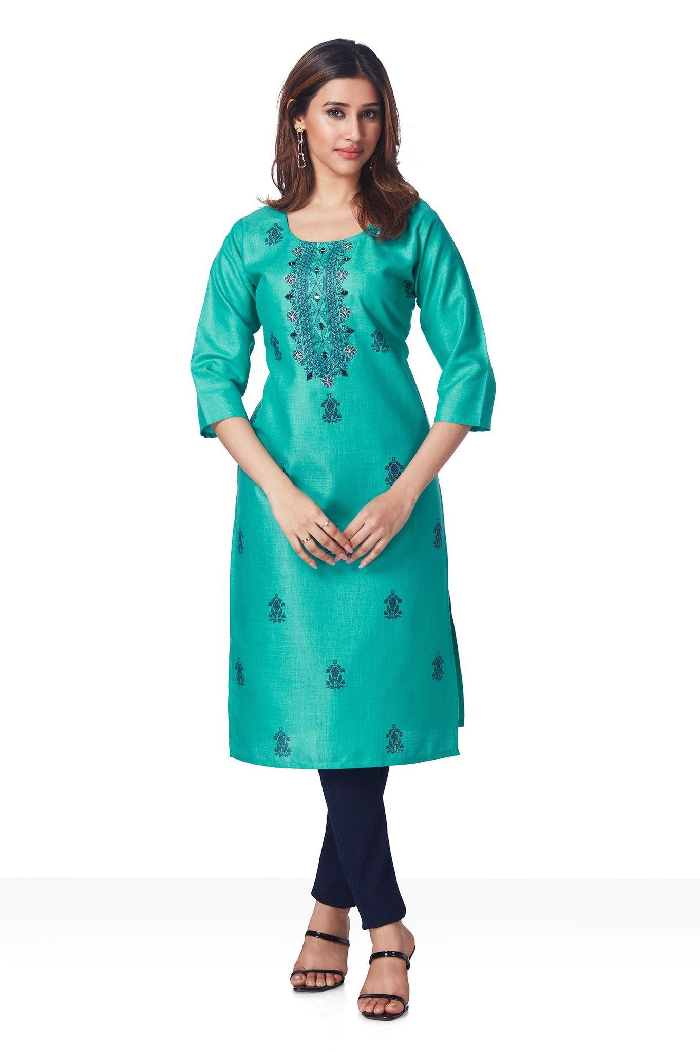 Daily wear Stylish cotton Kurti - Rama Green-RAMA GREEN / M
