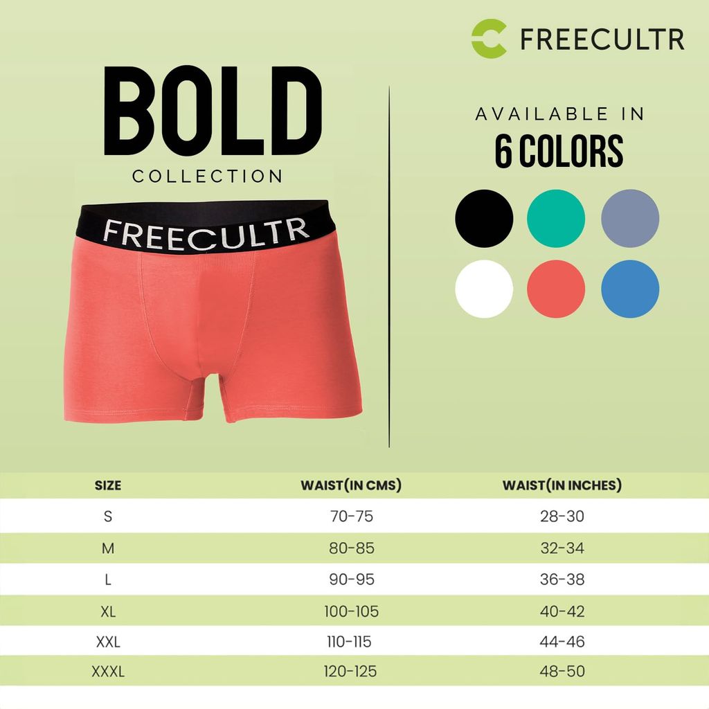 Freecultr Men's Underwear Organic Cotton (Ultrasoft Waistband) Premium Snug-Fit Trunk Pack of 1-Coral