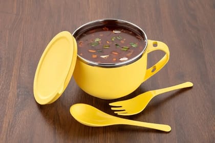 Maggi, Noodles & Soup Bowl with Fork & Spoon | Airtight Food Container for Pasta, Rice