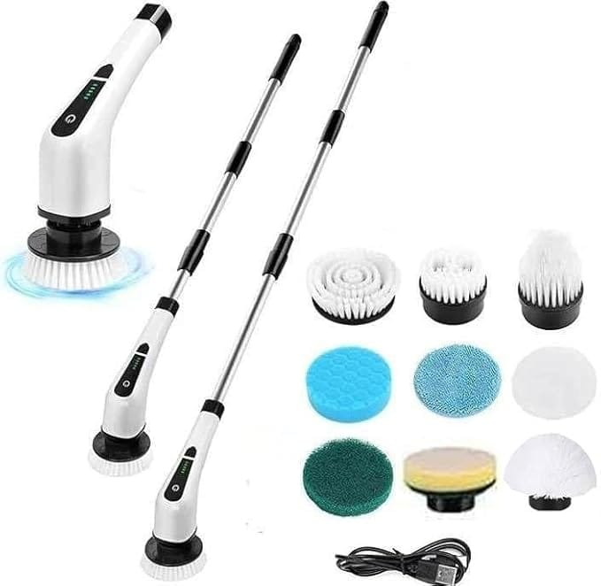 Electric Spin Mop | 9 in 1 Cordless Electric Spin Scrubber Cleaning Brush Scrubber for Cleaning Electric Mop with Extension Handle (1 Set) (Multi Colour)