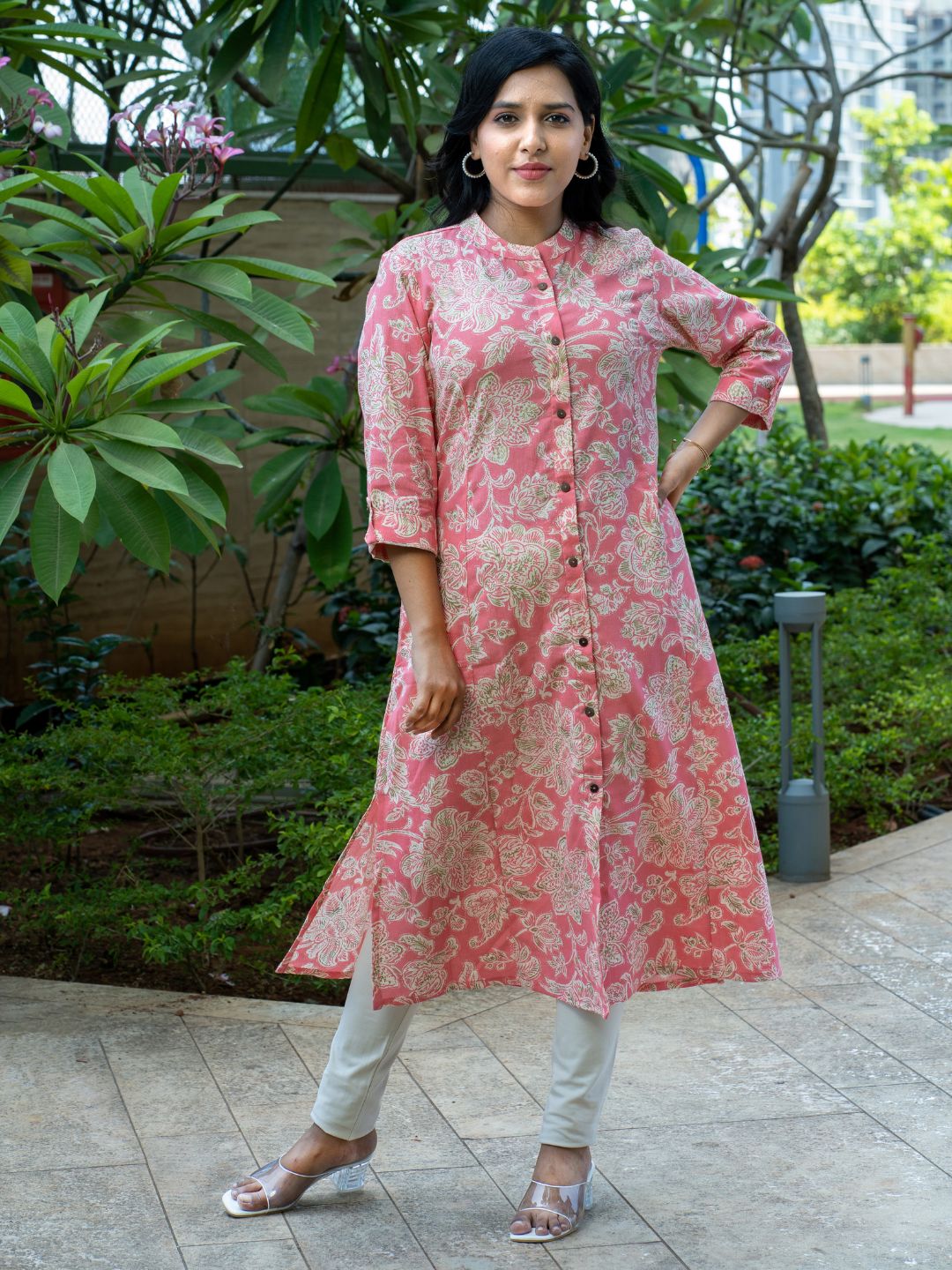 Pink Floral Print A line Kurti-38