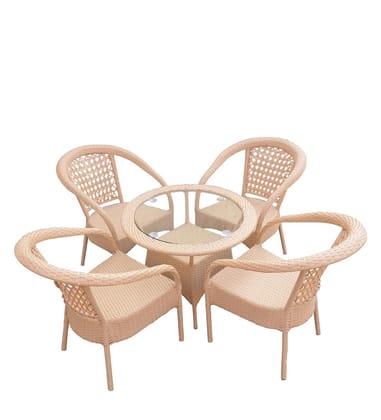 Wicker Outdoor Seating Set 4 Chairs And 1 Table Set For Garden and Living Room (Cream)