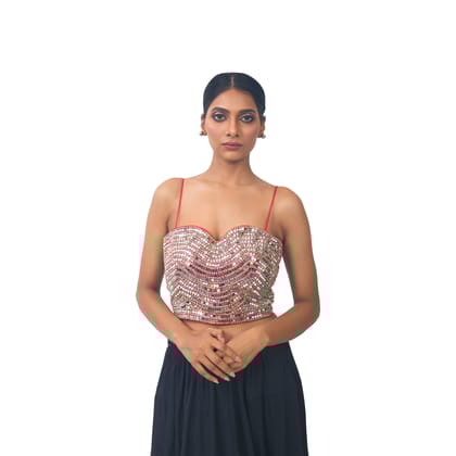 TheHangr Dark Pink Mirror Work Designer Blouse -  34