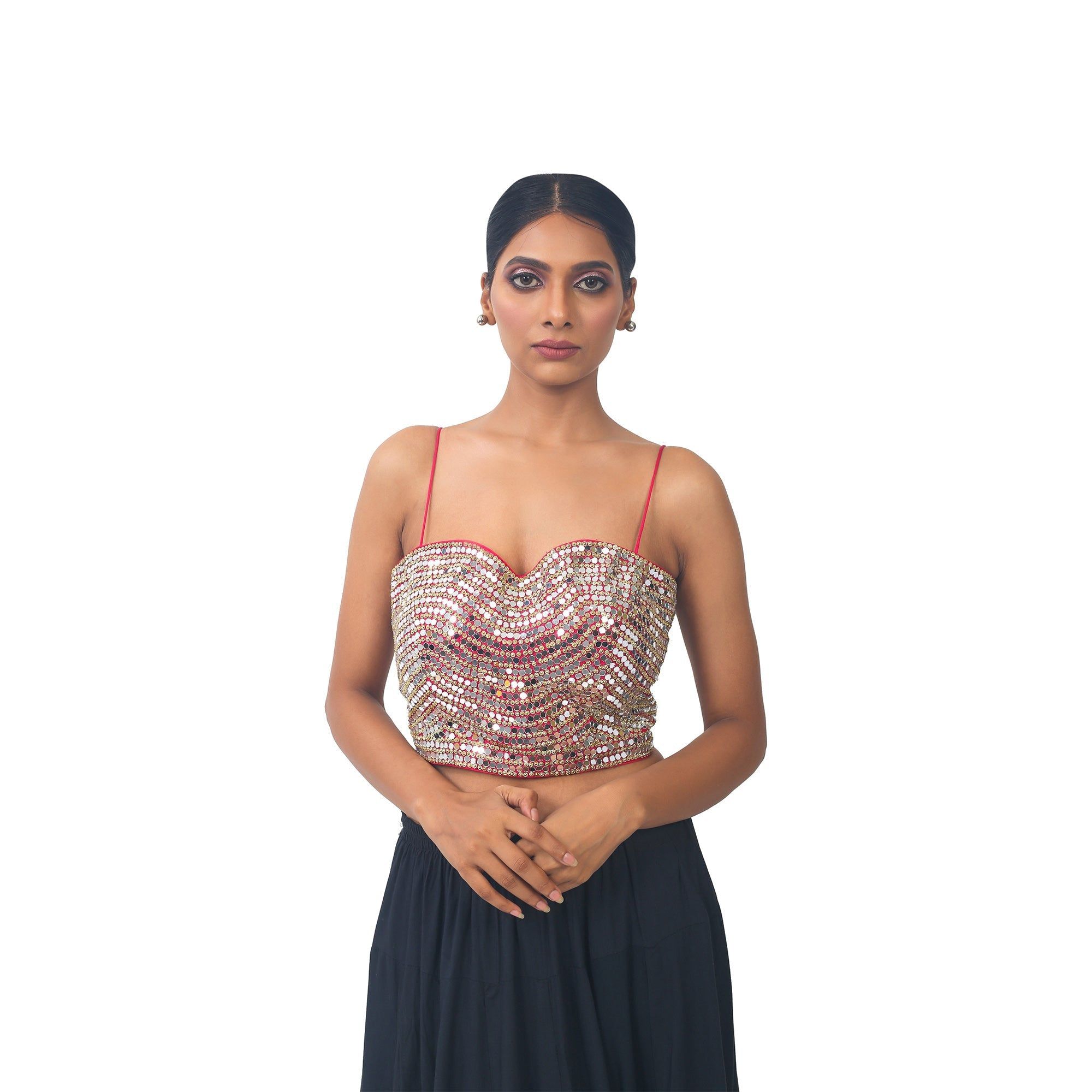 TheHangr Dark Pink Mirror Work Designer Blouse -  34