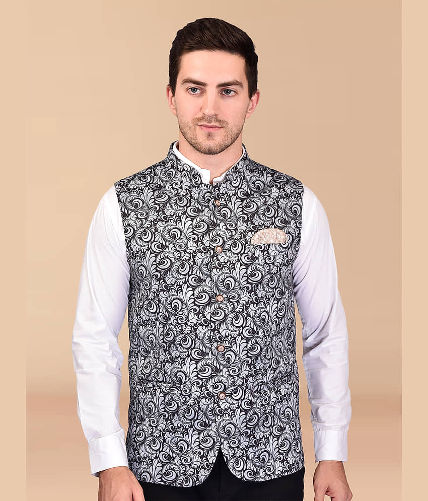 PRINTCULTR Black Cotton Blend Men's Nehru Jacket ( Pack of 1 )