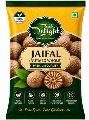 Pink Delight Jaifal (Nutmeg Whole), 100 gm | Premium Quality Whole Nutmeg | Natural, Strong Aroma & Rich Flavor | Handpicked Spice for Cooking, Baking & Masala