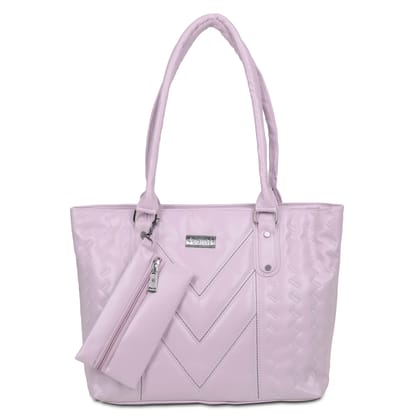 Jothi CrestVale Premium Womens Handbag | Multi-Compartment Synthetic Leather Tote | Stylish V-Pattern Finish | Water-Resistant | Soft Base | Purple