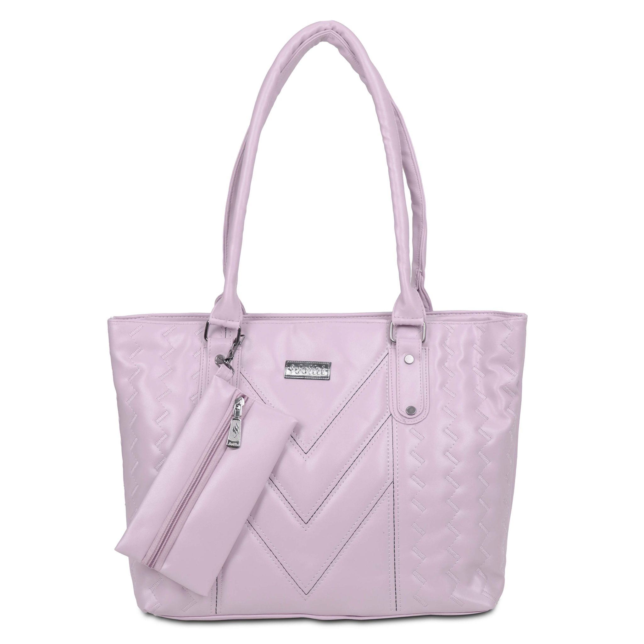 Jothi CrestVale Premium Womens Handbag | Multi-Compartment Synthetic Leather Tote | Stylish V-Pattern Finish | Water-Resistant | Soft Base | Purple