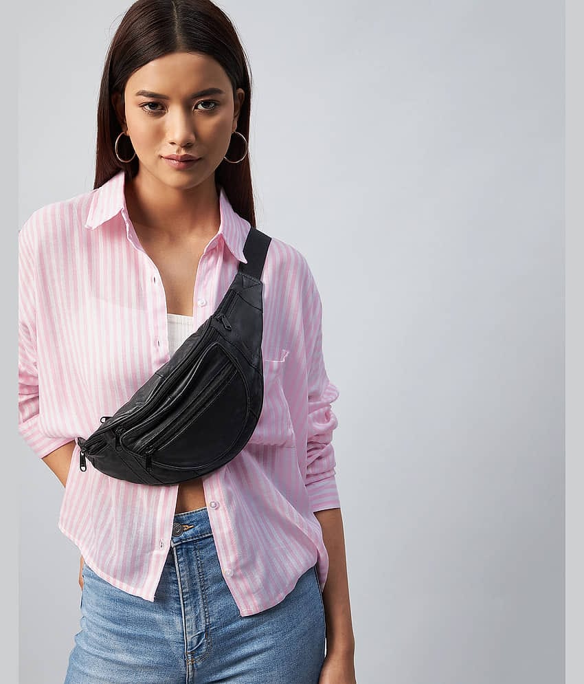 Chimpaaanzee Women Striped Viscose Shirt ( Pink )