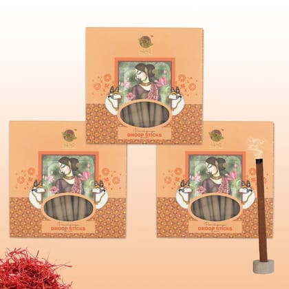 Nandi Panchgavya 100 Percent Cow Dung Dhoop Sticks for Pooja with Stand (Kesar Fragrance -Pack of 3,150 Sticks)