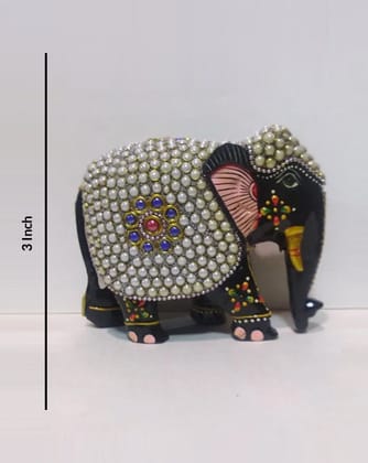 Golden Wooden Elephant Interior Table Decor, 3 Inch-3 inch