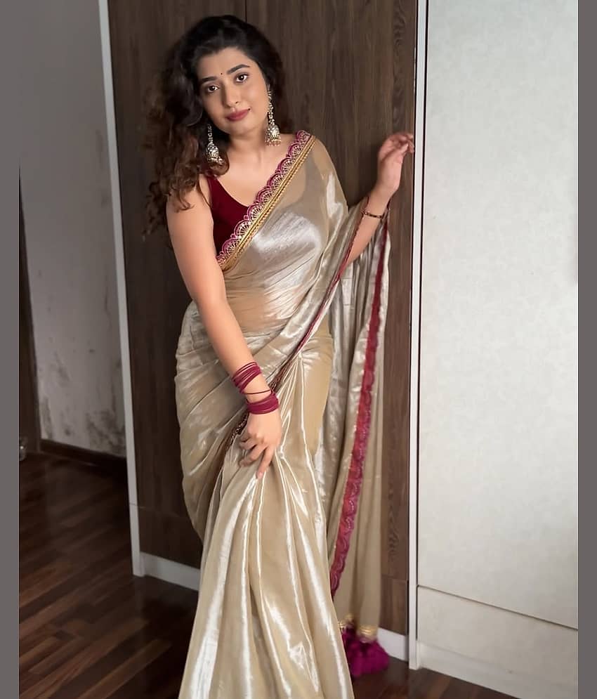 Sidhidata Tissue Solid Saree With Unstitched Blouse Piece ( Purple )