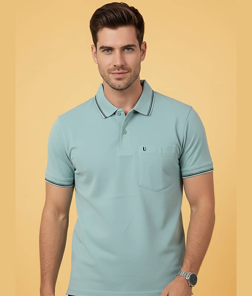 UNIBERRY Men Cotton Blend Regular Fit Solid Polo T Shirt ( Sea Green )