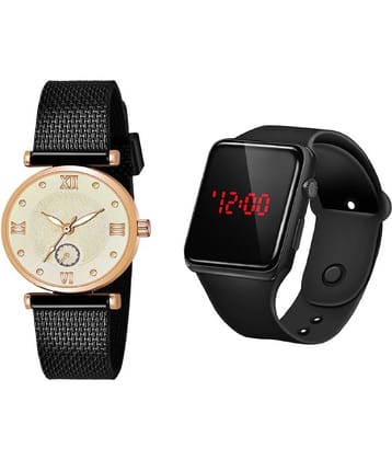 Cosmic - Black Leather Analog-Digital Womens Watch