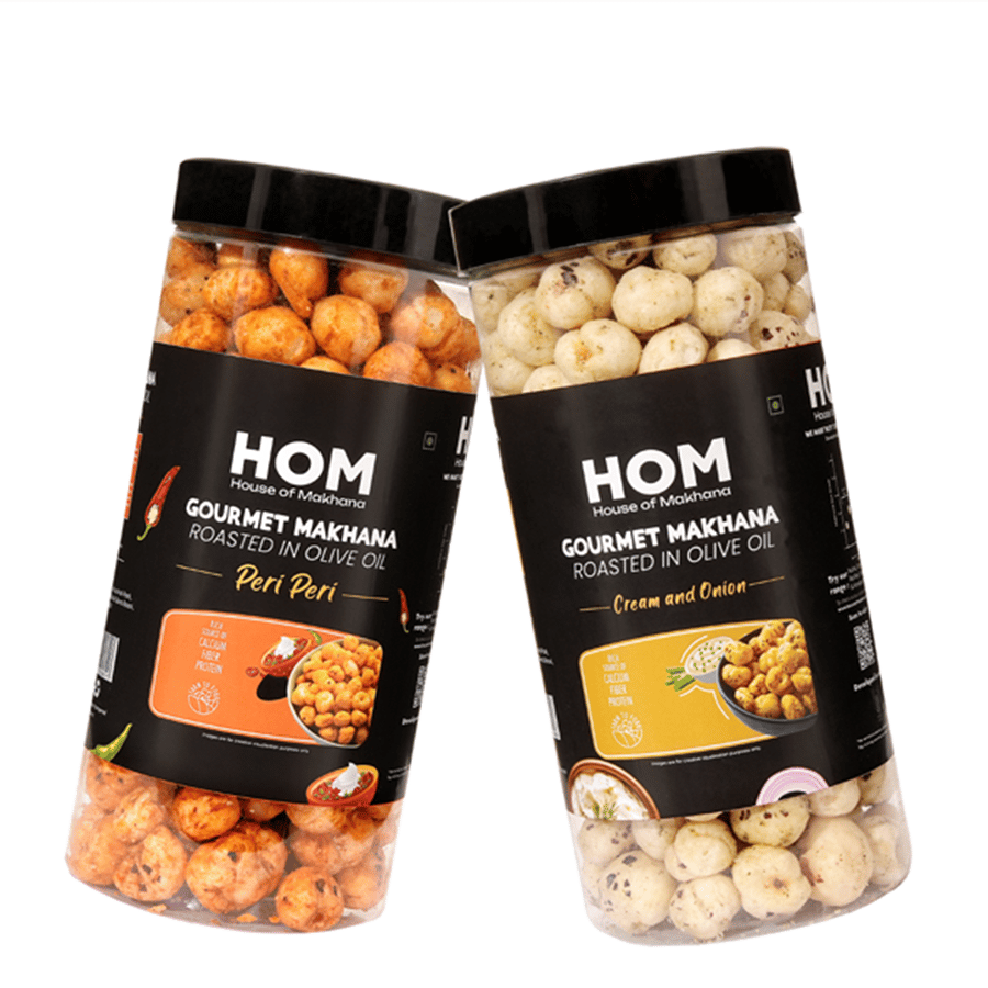 GOURMET MAKHANA Roasted in Olive Oil | Flavors Cream and Onion & Peri Peri | Combo Of 2, 65g Each. - 130 gm
