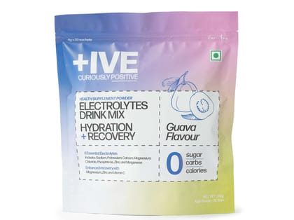 Curiously  +IVE Electrolytes Drink Mix - Guava Flavour Pack - 80gm (4g x 20 Sachet)| Zero Sugar, Zero Carbs, Zero Calories, Hydration + Recovery Supplement