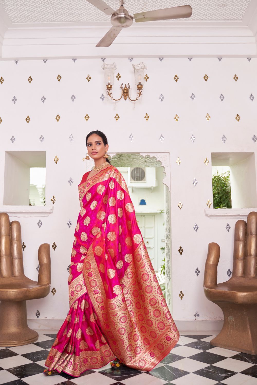 Fuschia Pink Banarasi Silk Saree